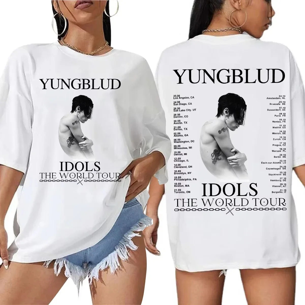 

Yungblud IDOLS The World Tour 2025 Мерч Футболка Мужчины Женщины Хип-хоп Футболки с короткими рукавами Повседневная хлопковая футболка большого размера Топы