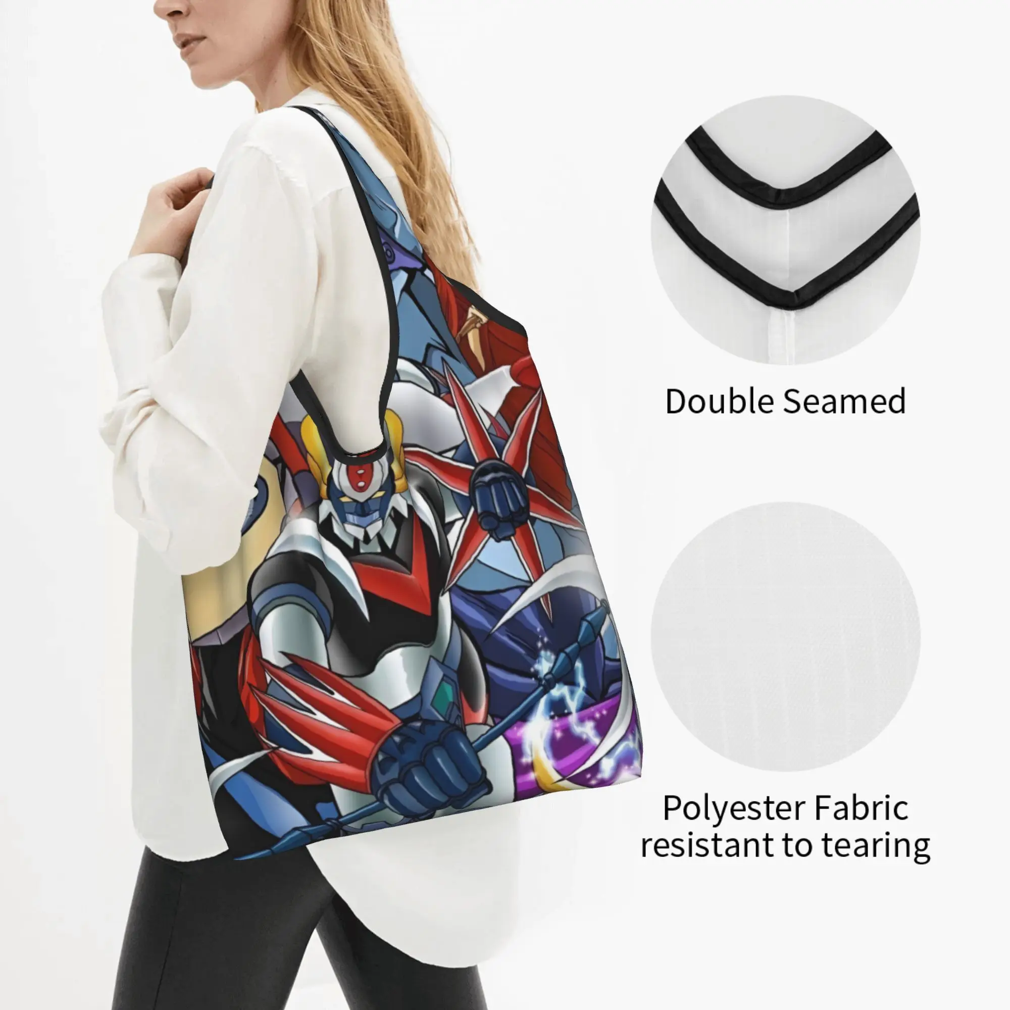 Comic G-Grendizeres Manga Groceries Shopping Bags Cute Shopper Shoulder Tote Bags Large Capacity Portable Manga Handbag