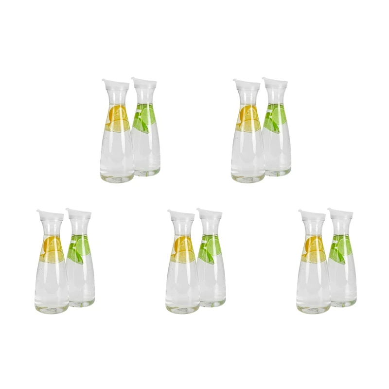 

10Pcs 1L Plastic Water Carafes With White Flip Tab Lids- Food Grade & Recyclable Shatterproof Pitchers - Juice Jar