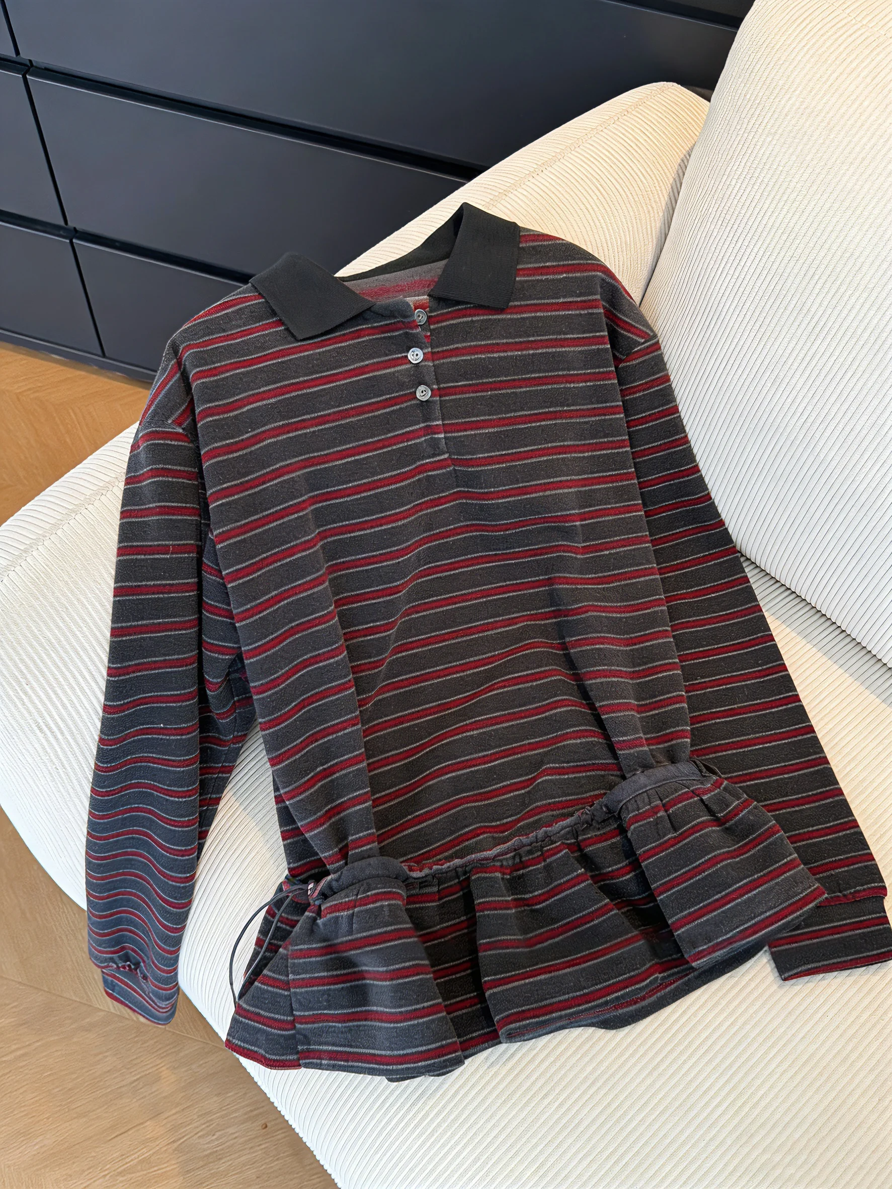 

Американский ретро цвет Blo Stripe Ne Long Sve T irt Женский весенне-осенний модный свободный утягивающий топ Ele Top