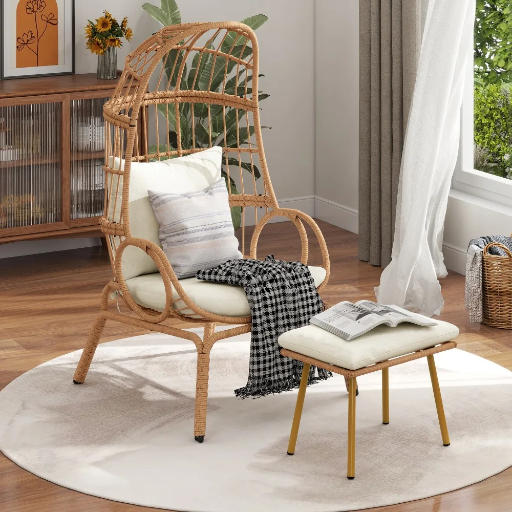 

Wicker Patio Glider Basket Chair w/ Footrest 370lbs Capacity for Outside