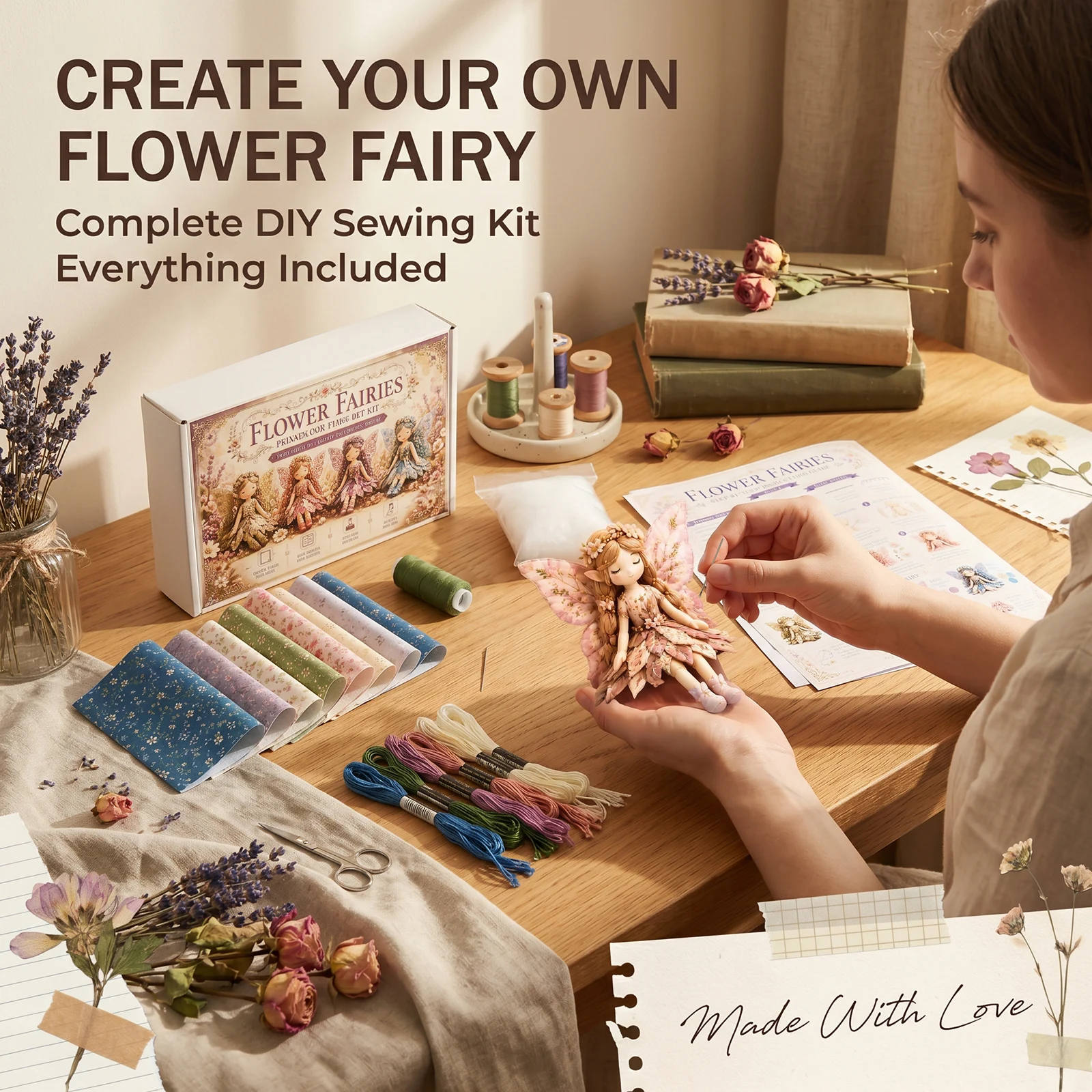 Fairy Patchwork DIY Kit Fun Flower Fairy Patchwork Sewing Kit Handcrafted Doll Apparel Textiles Artisanal Fabric Doll Projects