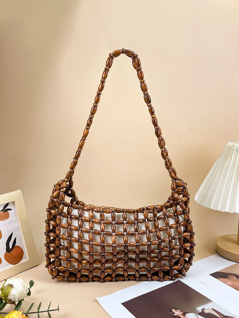 Designer Handbags And Purses New In Wooden Handwoven With Inner Pocket Shoulde Beach Hollow Underarm Bags For Women