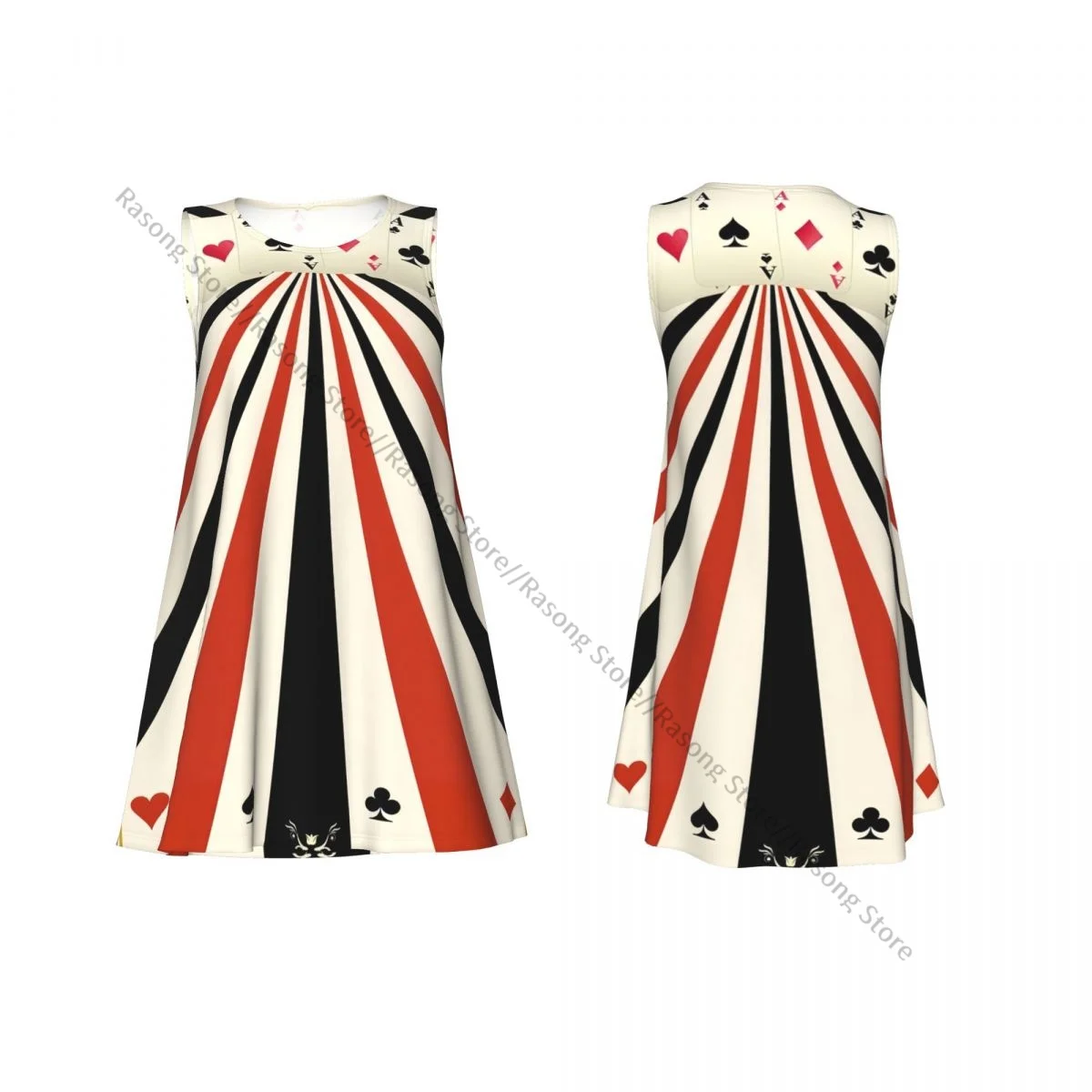 فستان سترة صيفي للسيدات من الآس أوف الماس أوراق اللعب على شكل قلوب وبستوني للنوادي فساتين نسائية بدون أكمام