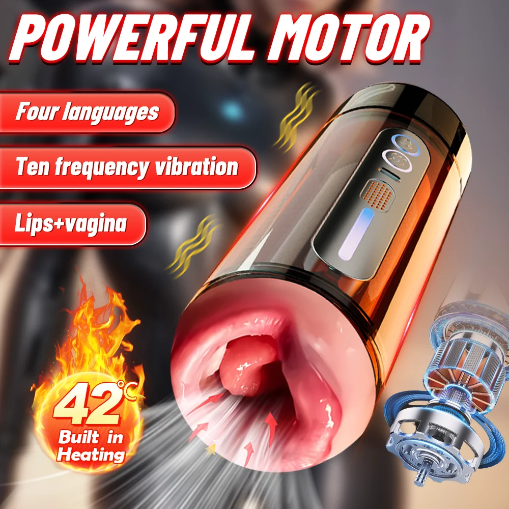 Automatic Male Masturbator Mouth Vagina Double-Headed Penetration Channel Vibrating Heating Blowjob Moaning Pocket Pussy Sex Toy