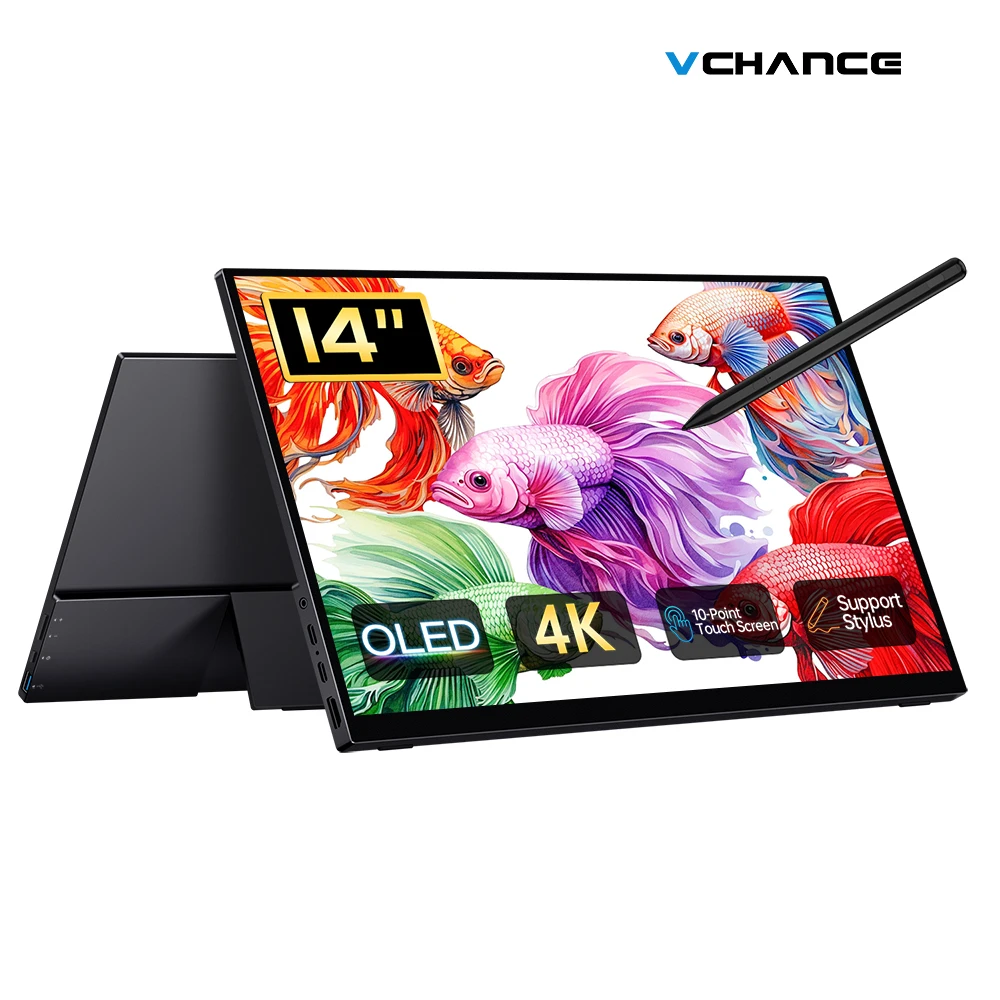 

14" Portable Monitor OLED 4K Touchscreen with Stylus 400nits Freely Adjust Display Extender for Laptop PC macOS Phone With Bag