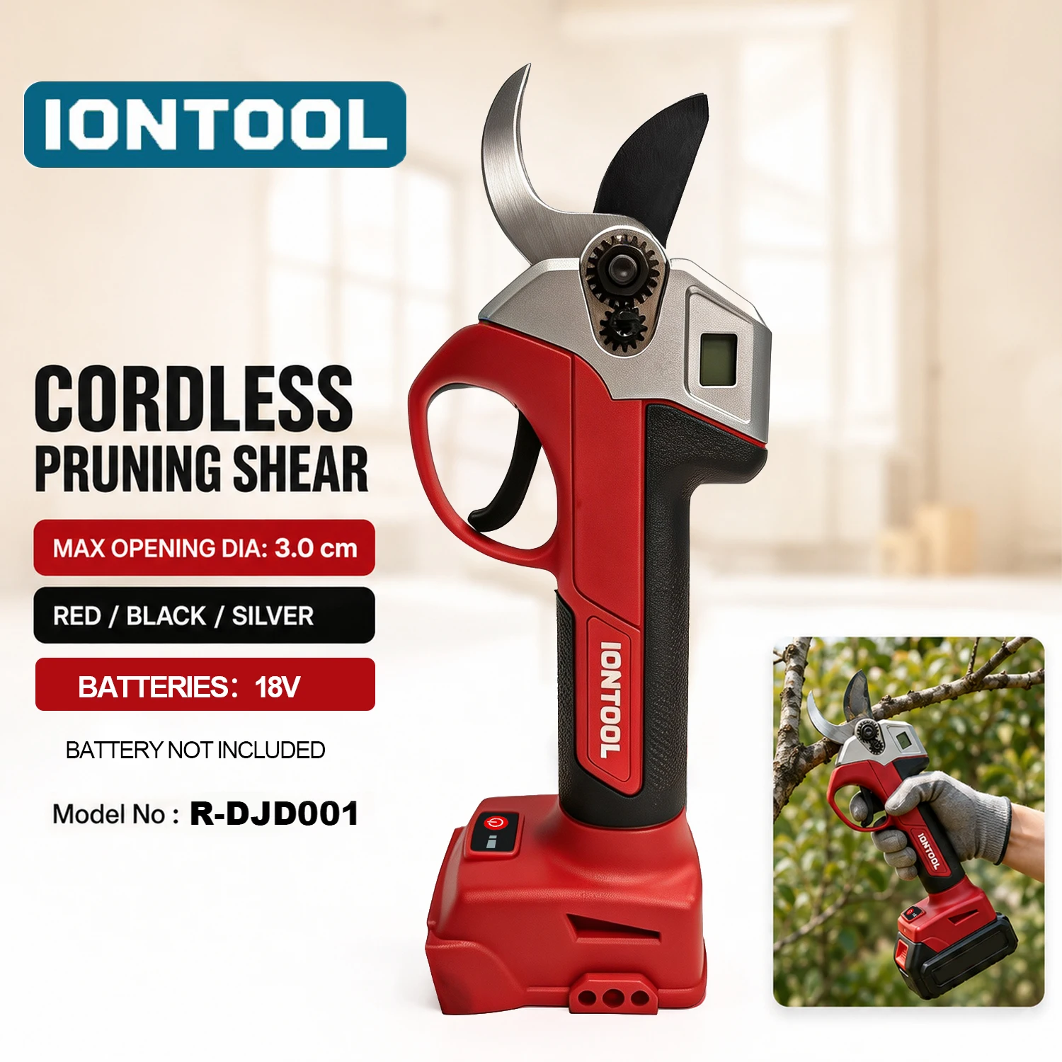 iontool-30mmコードレス剪定機、電子ディスプレイ付き、果樹園の剪定や庭のメンテナンス用ツール（本体のみ）
