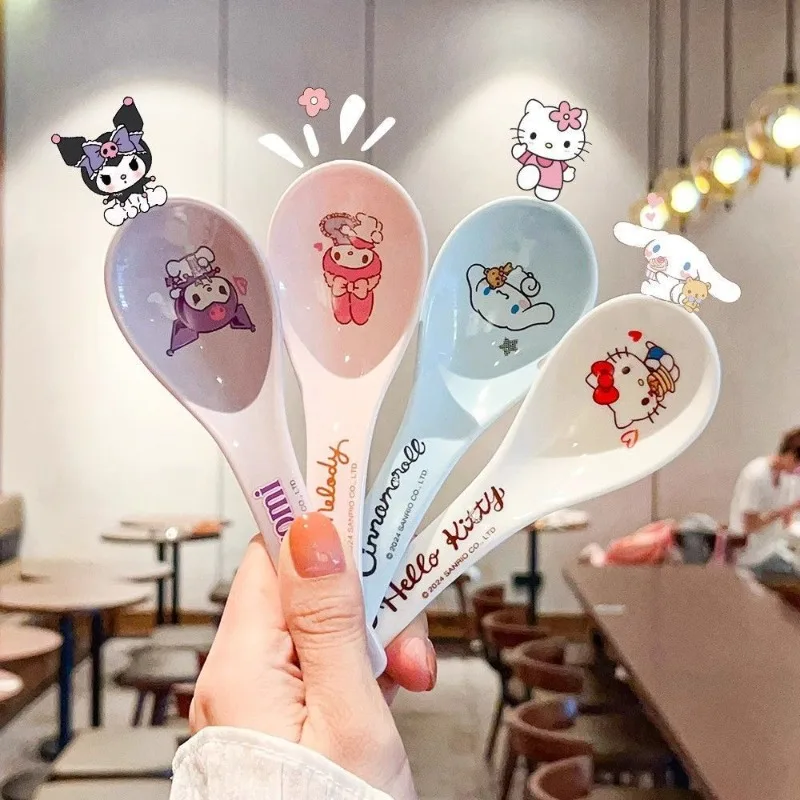 

Kawaii Sanrio Hello Kitty Ceramic Soup Spoon Cute Cartoon Kuromi My Melody Pink Spoon Couple Cutlery Gift for Children