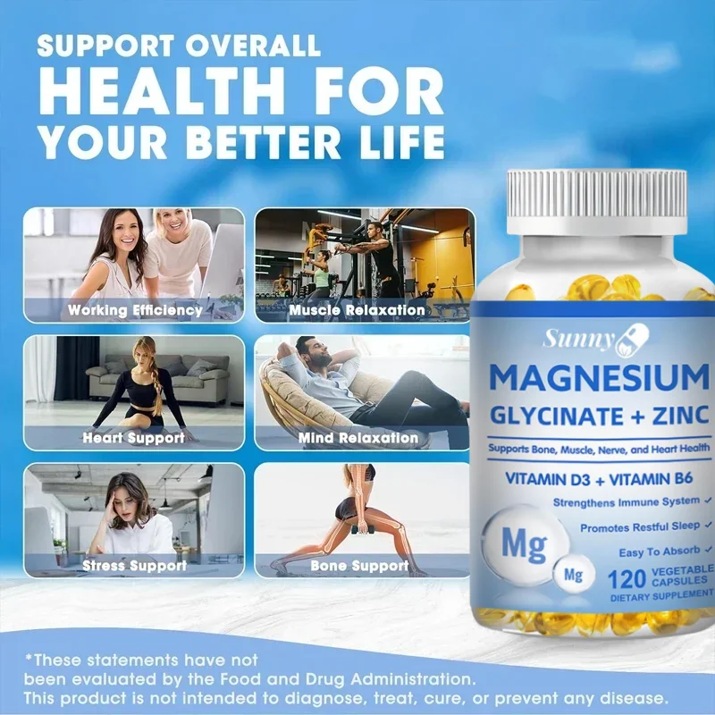 Maximum Absorption with Magnesium Glycinate, Zinc, Vitamins D3 & B6 Supplement - for Healthy Sleep, Nerve and Bone Health