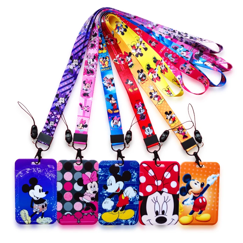 Disney ID Badge Holder Lanyard Mickey Minnie Neck Strap Credit Card Case Keychain Card Holders Credentials