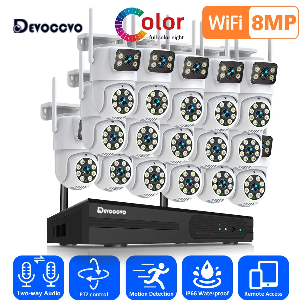 4K Dual Lens Wifi PTZ Camera Kit 16CH Outdoor Color Night Vision Wireless NVR Kit 8CH 2 Way Audio CCTV Video Surveillance Set