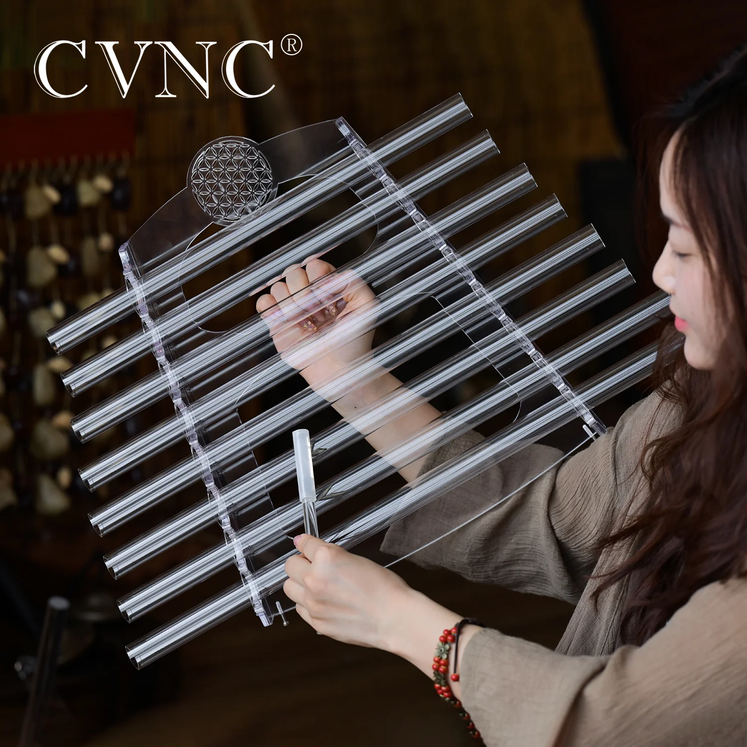 CVNC 432HZ Clear Quartz Crystal Singing Harp  8 Tubes with Alumina Alloy Box For sound healing and meditation musical instrument