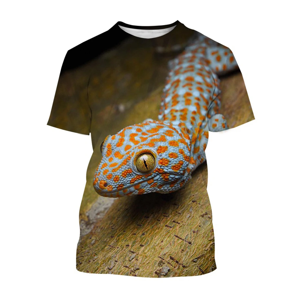 Reptile Gecko 3D Printed Summer Men\'s Round Neck T-shirt Casual Short Sleeve Oversized Pullover Fashion Tee Tops Men Clothing