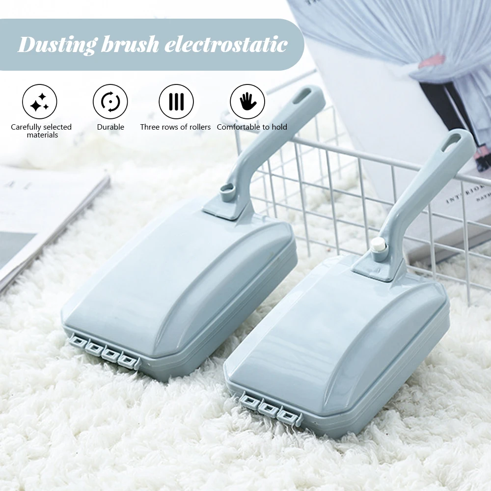 Short Handle Sofa Dust Cleaning Roller With Waste Collector Soft Nylon Bristle for Pile Carpet Beds Living Room