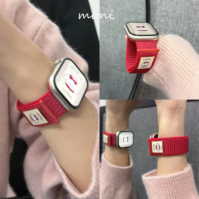 Cartoon puppy Nylon Magnetic Buckle Strap For Apple 42mm 46 41mm 40 38 40 Lovely Girl Watch Band For iwatch 10 9 8 SE 6 5 4