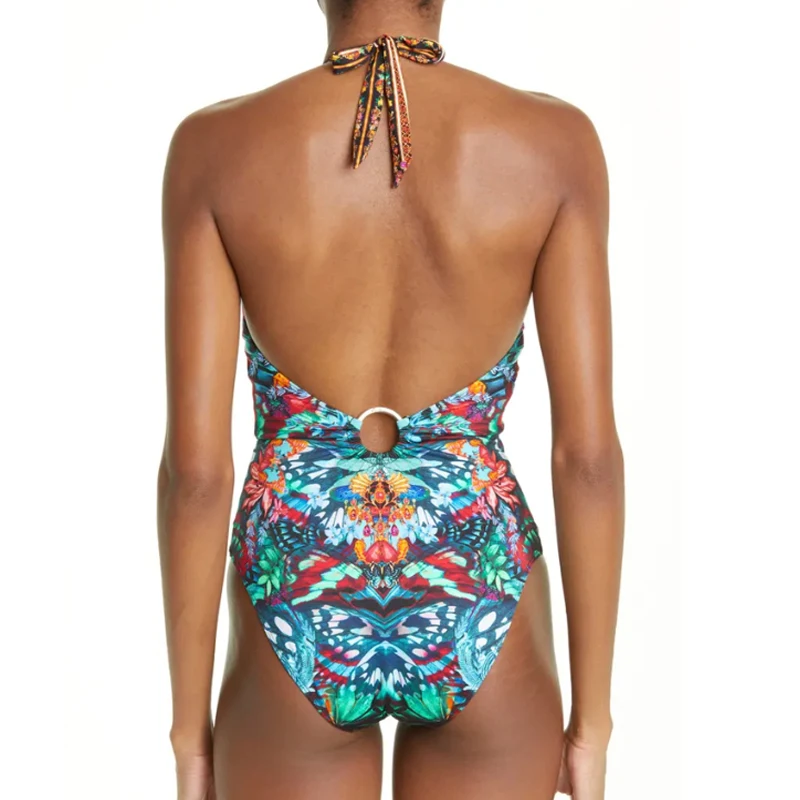 One-piece Swimsuit Women Bikini Set Ring Connection Lace Up Sexy Bodysuits 2023 New Beach Bathing Suit Halter Strppy Swimwear