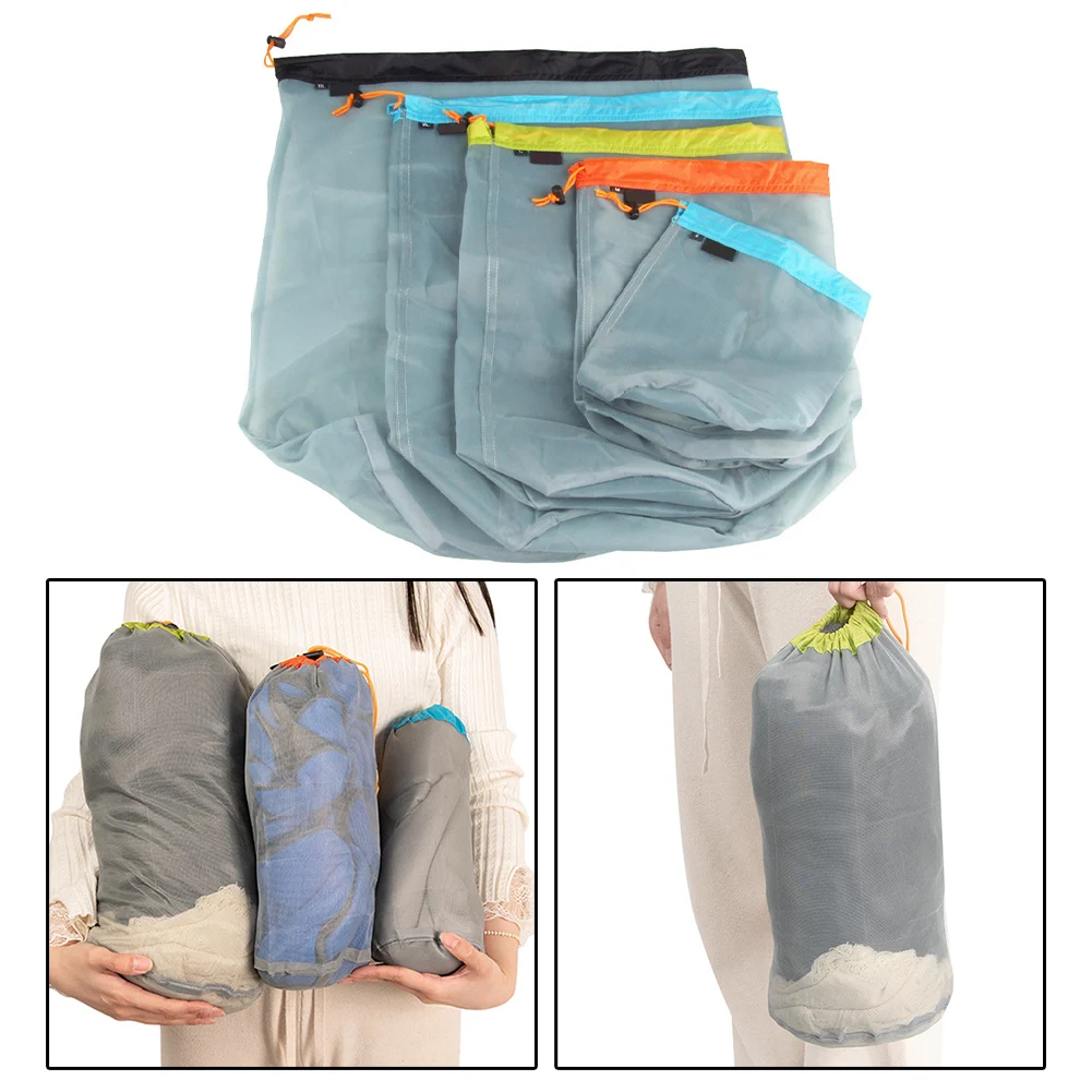 /Lightweight /Mesh /Stuff Sack Drawstring Storage Bag Pouch 50D Polyester Tear Resistant For Camping Hiking Travelling Clothes S