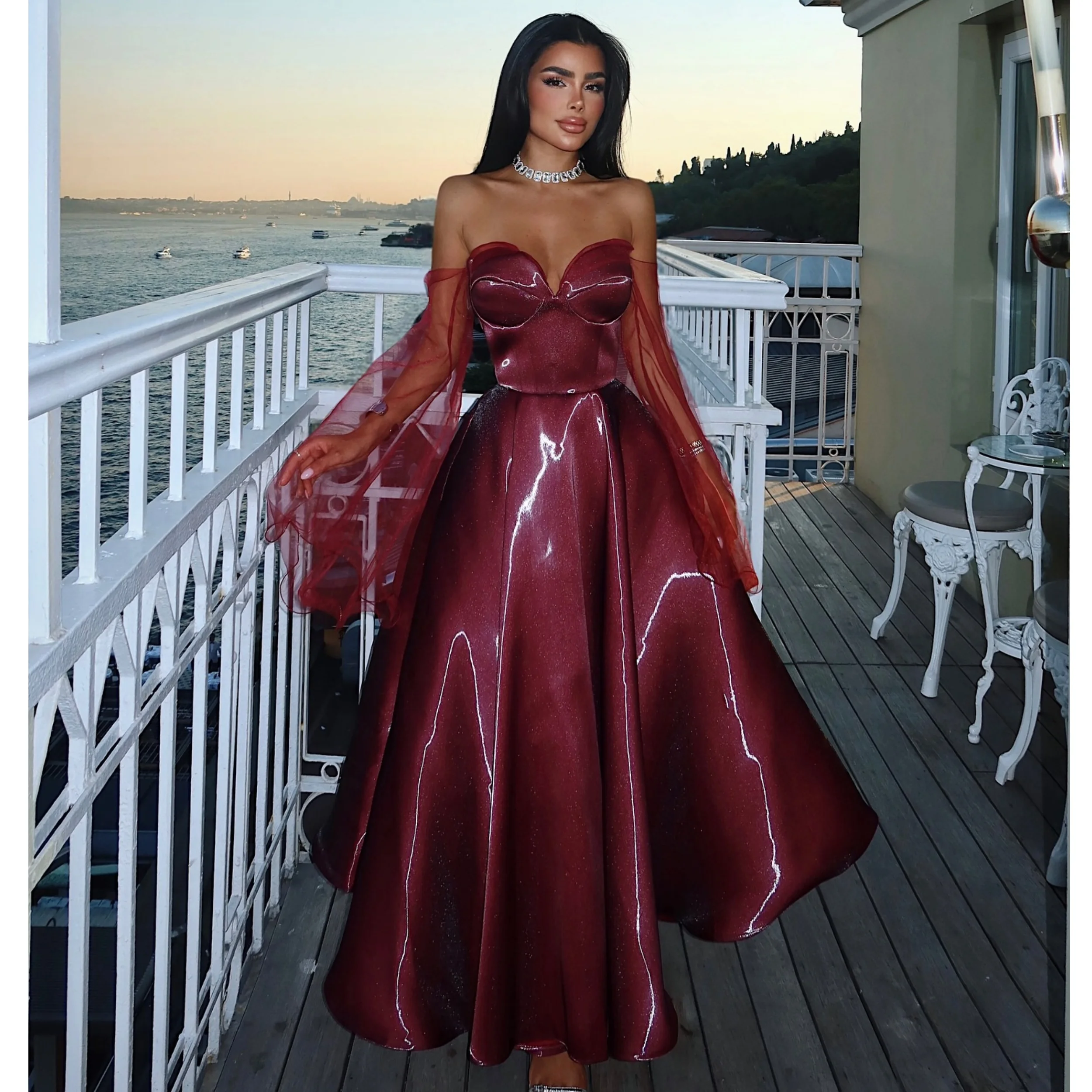 

Morden темно-красные вечерние платья трапециевидной формы с блестящими складками свадебные платья для гостей по индивидуальному заказу со складками пляжные платья для выпускного вечера
