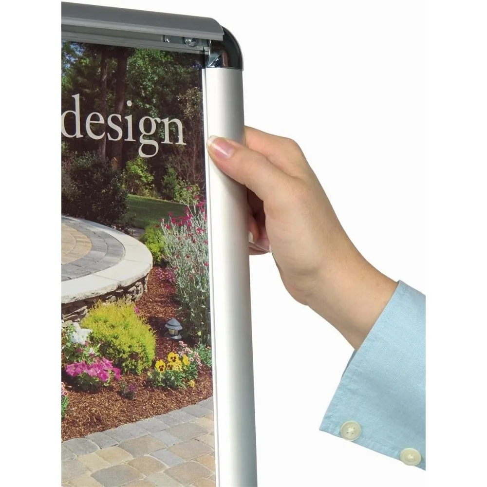 Suporte de sinal de alumínio acetinado prateado escovado e rack de literatura, 18-1/4 x 54 x 14 polegadas, para exibir pôsteres de 11 x 17 polegadas