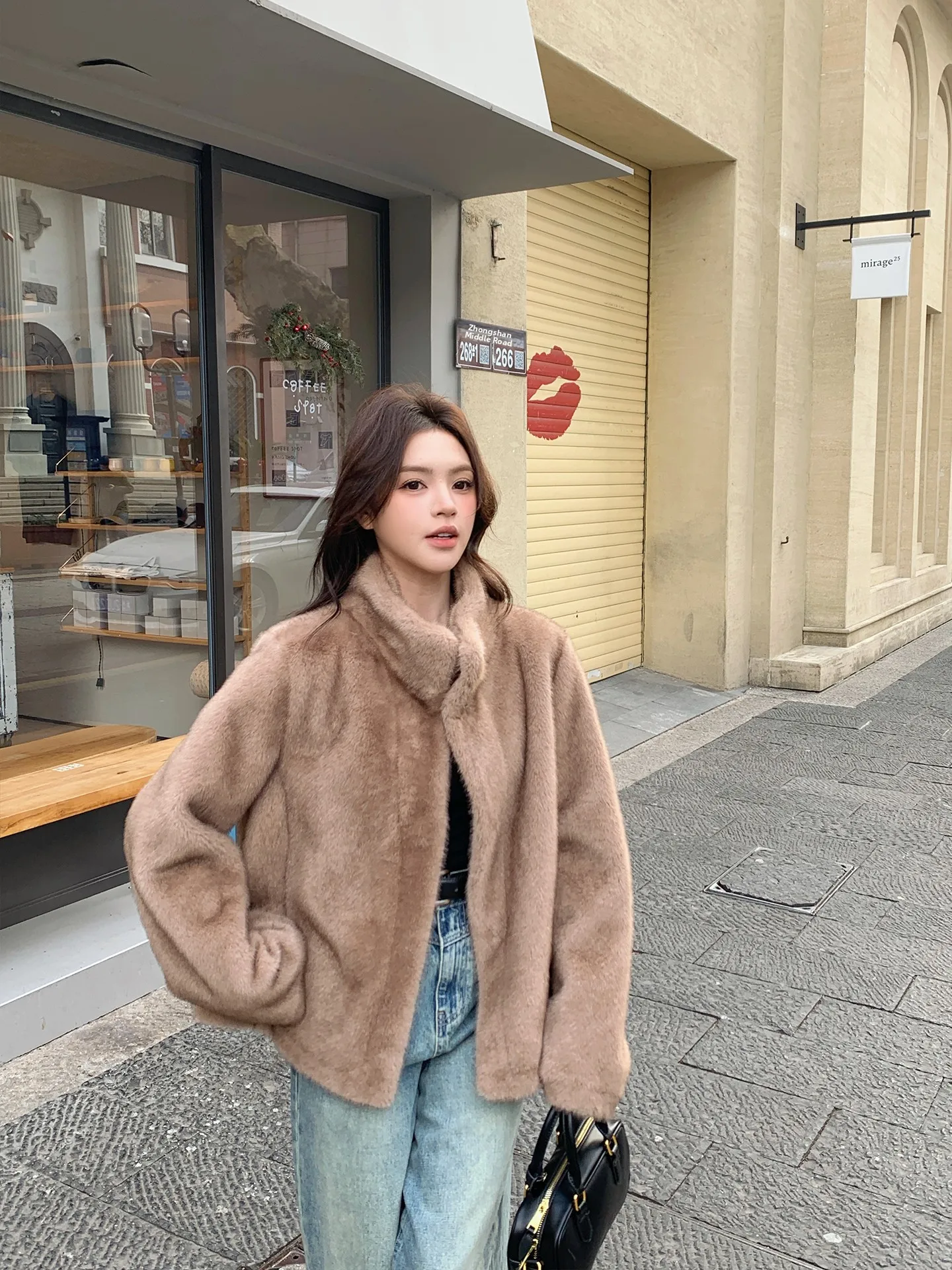 

Женское зимнее теплое повседневное пальто из искусственного меха норки с воротником-стойкой, однотонное, свободного кроя, китайский бренд Callme Daisy