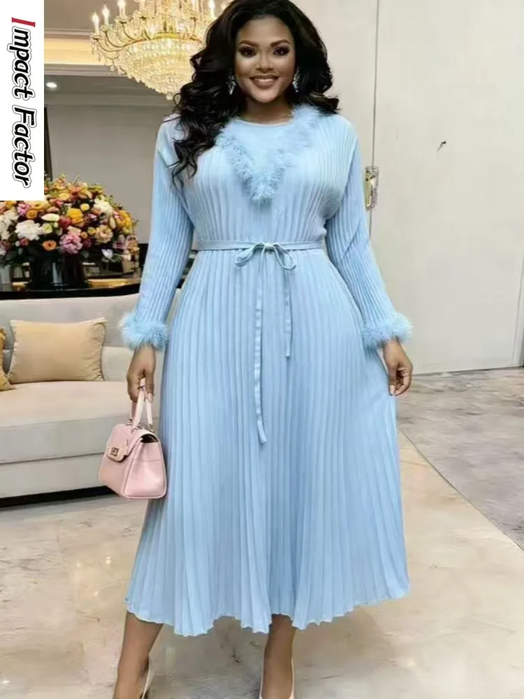 

Женское свободное платье Miyake с круглым вырезом, однотонное, с плиссировкой и эффектом перьев, повседневное, лето 2026, новинка