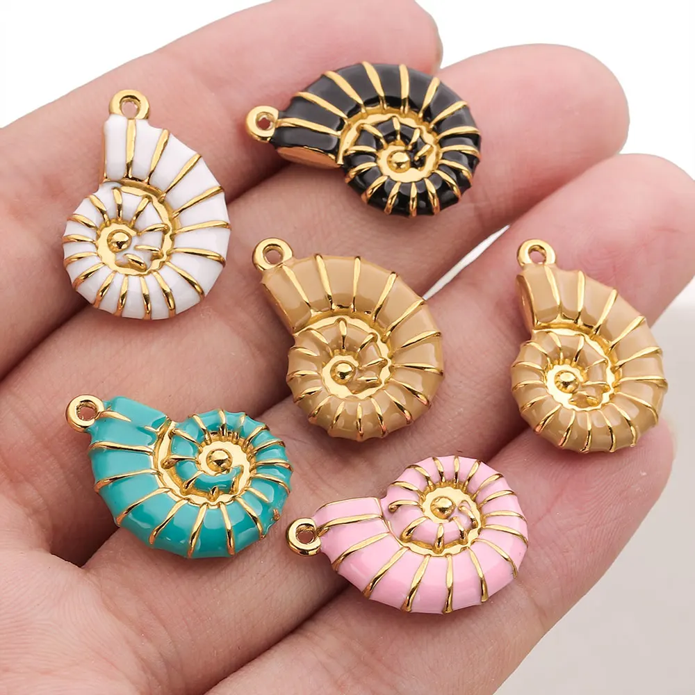 2pcs Stainless Steel Multi-Color Double-sided Enamel Conch Charm DIY Necklace Bracelet Earrings Jewelry Making Supplies Findings view 6