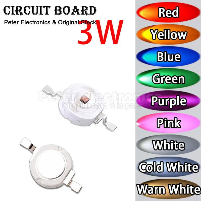 10 Stuks 3W High Power Led Light-Emitting Diode Leds Chip Smd Warm Wit Rood Groen Blauw Geel Voor Spotlight Downlight Lamp
