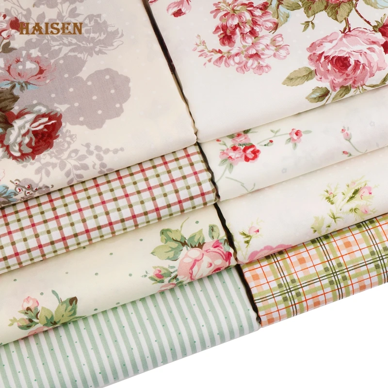 Haisen, 8 patterns Rose Flowers Printed Cotton Fabric Twill Cloth For DIY Sewing Baby&Kid\'s Quilt Sheets Dress Textile Material