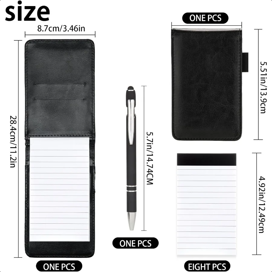Set di 10 supporti per blocco note piccoli, quaderno tascabile da 3 x 5 pollici con penna