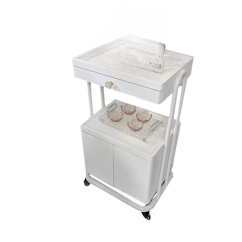Double-layer small cart storage rack, mobile storage cart, hairdressing, nail art, tattoo shop, worry-free storage rack