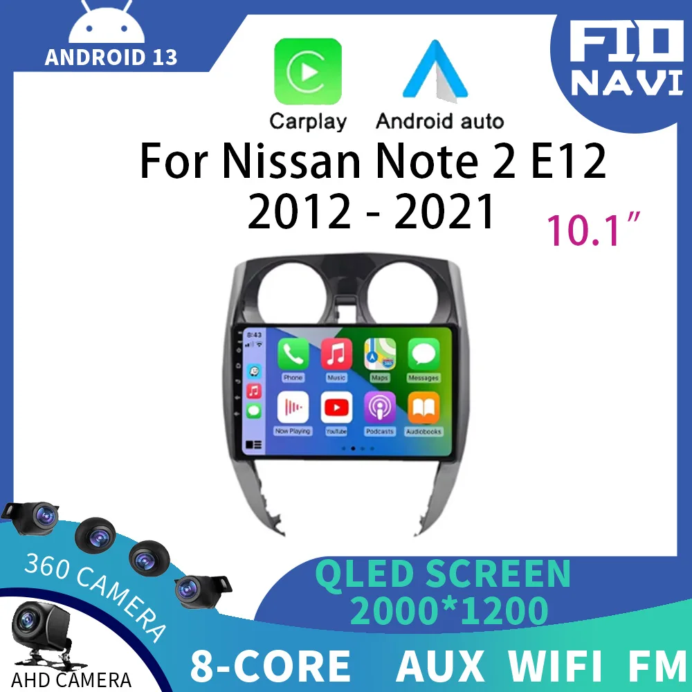 

Android 14 For Nissan Note 2 E12 2012 - 2021 Car Radio Multimedia Stereo Video Player 4G WIFI Navigation GPS 360 Camera QLED BT