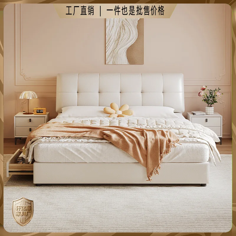 High-end light luxury leather drawer storage bed double air pressure bed master bedroom luxury soft bag leather bed furniture co