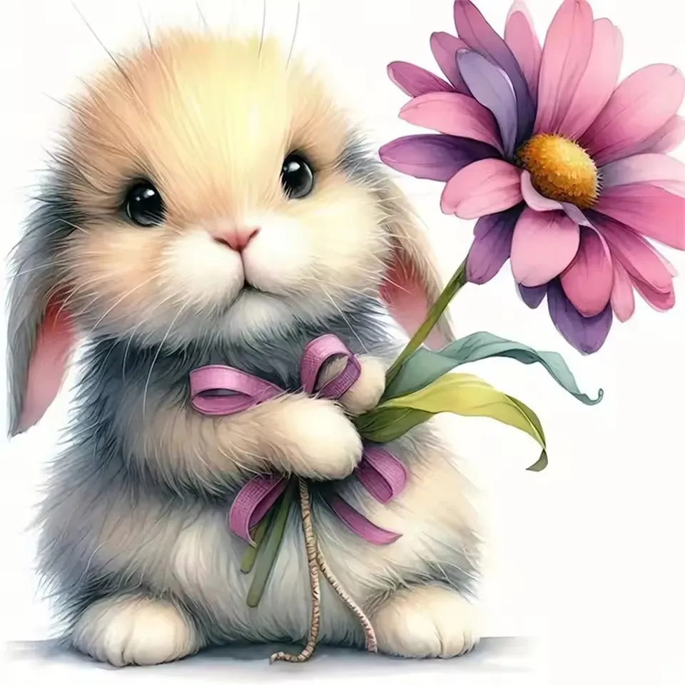 

CHENISTORY Diamond Painting Flower Rabbit Needlework Full Drill Diamond Embroidery New Square Diamond Mosaic Needlework