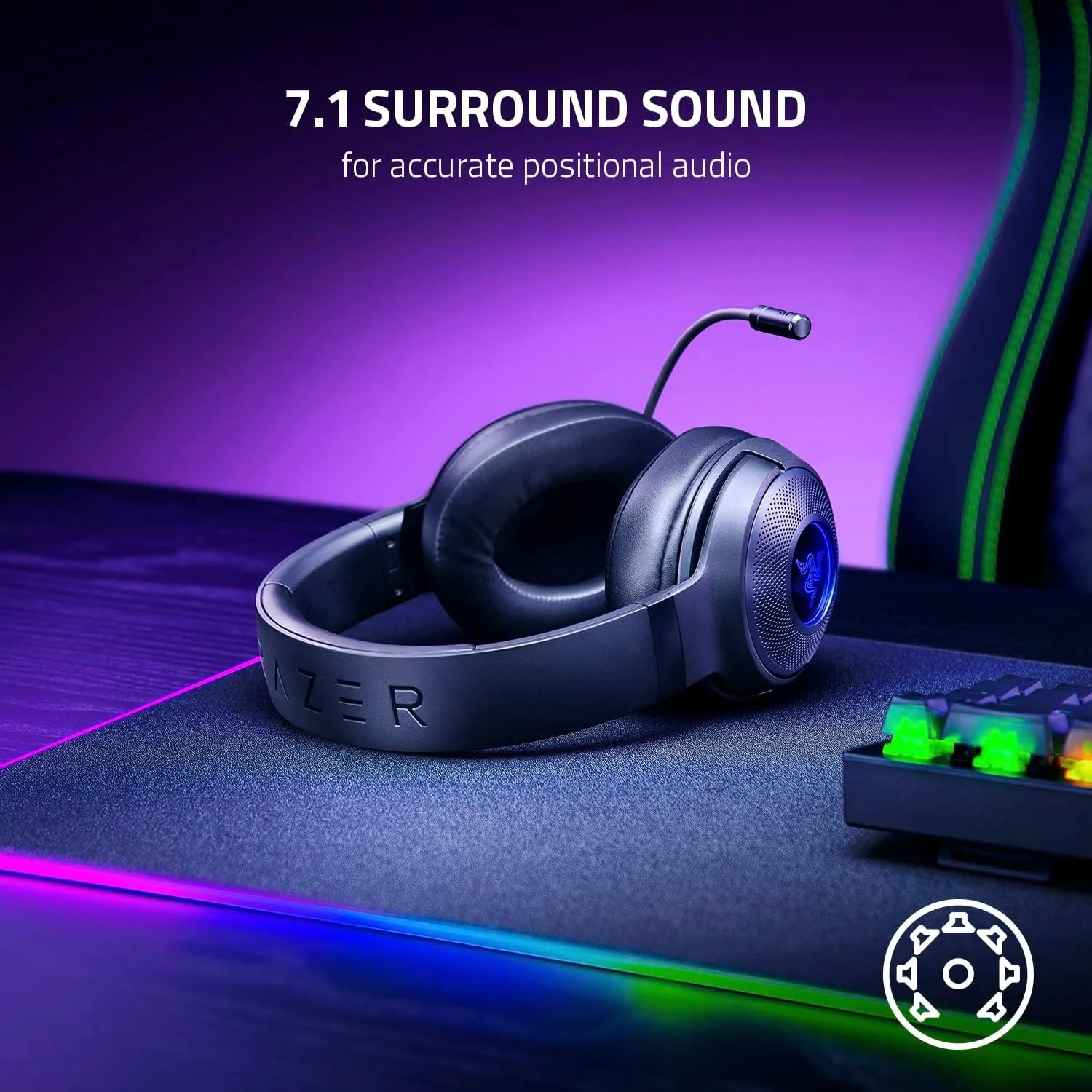 سماعة الألعاب Razer Kraken V3 X السلكية USB: بناء خفيف الوزن - محركات Triforce 40 مم - ميكروفون قلبي HyperClear #2