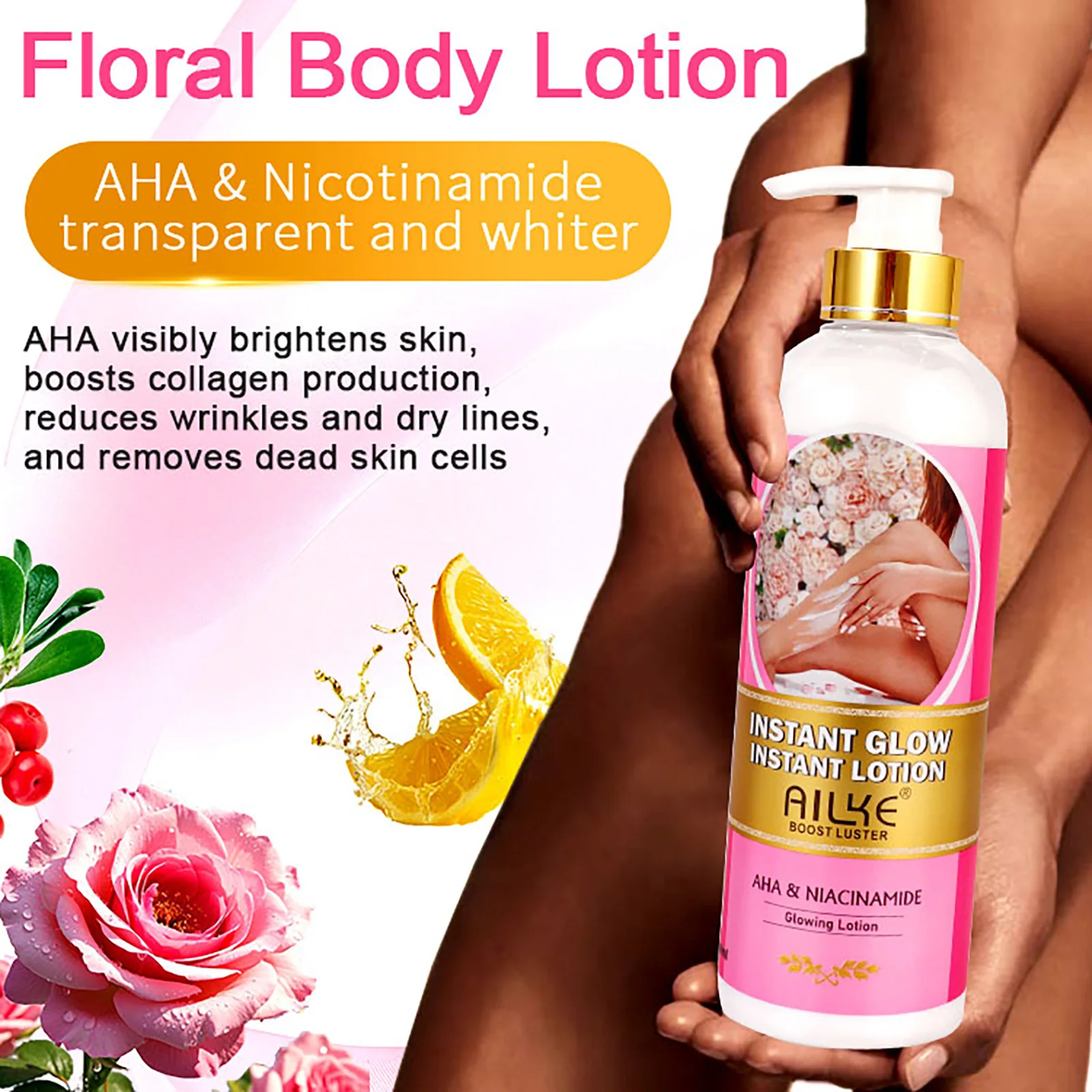 

AILKE Skin Glowing Floral Body Lotion, Brightening, 24 Hours Moisturizing Cream, Silky Smooth Skin, For All Skin Types, 500ml