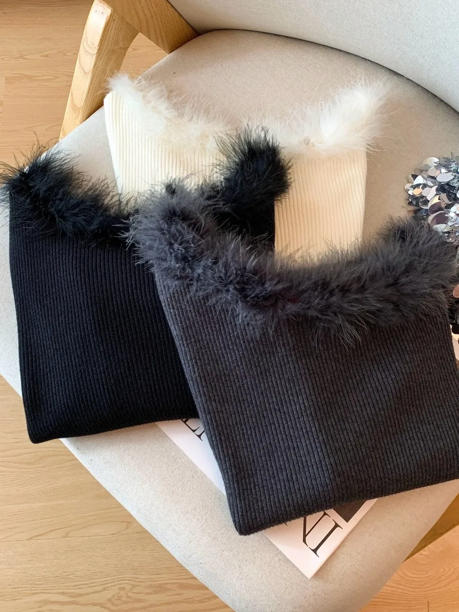 Herbst Winter Damen Gestrickte Lange Sve Oulder Bared Faion High End Kleine Luxus Tonfarbe Blo Strickwaren Pendeln Sle