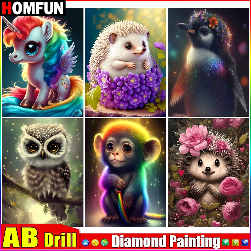 

HOMFUN AB Diy 5d алмазная живопись "животное ежик обезьяна" вышивка крестиком квадратная круглая Алмазная вышивка ручная работа искусство со стразами