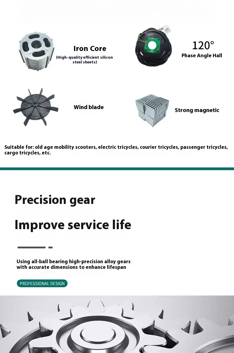 48V 60V 1000W High Speed BLDC Differential Motor for Electric Trike,Conversion Kit with Shaft, Brushless DC Motor 3000RPM