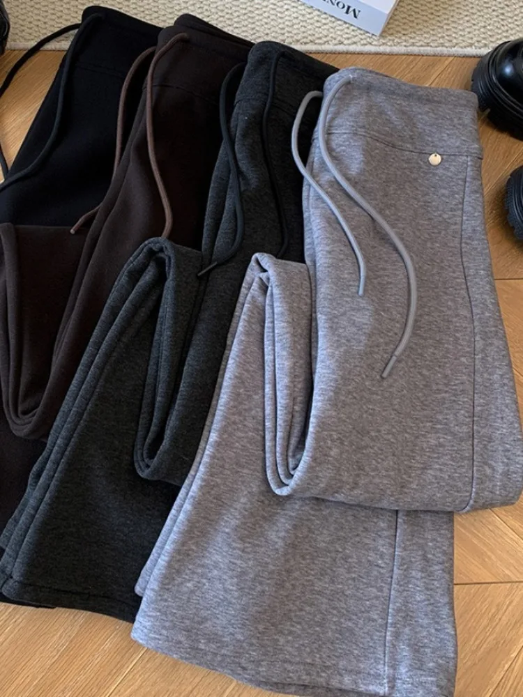 Calças Flare de Cintura Alta para Emagrecimento, Calças Vintage de Perna Larga com Cintura Elástica, Tamanhos Grandes para Outono e Inverno