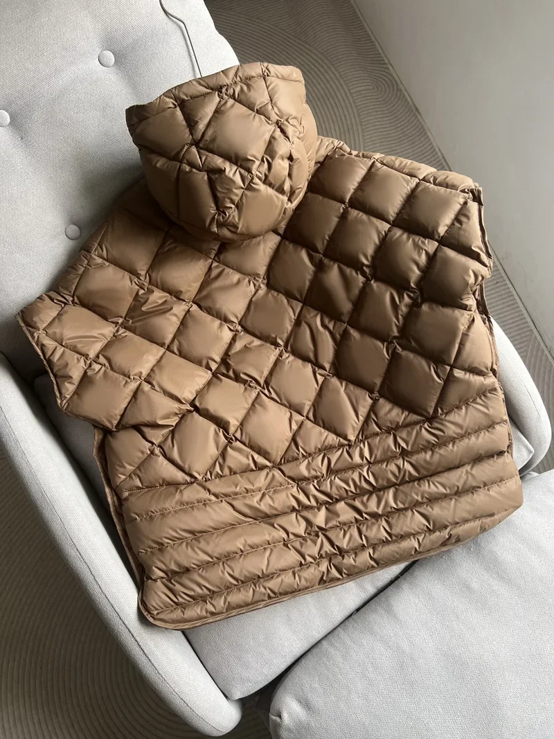 Otoño Invierno plumón de pato blanco sólido chaleco cálido con capucha chaleco suelto mujeres Tops mujer doble cremallera espesar chaleco prendas de vestir