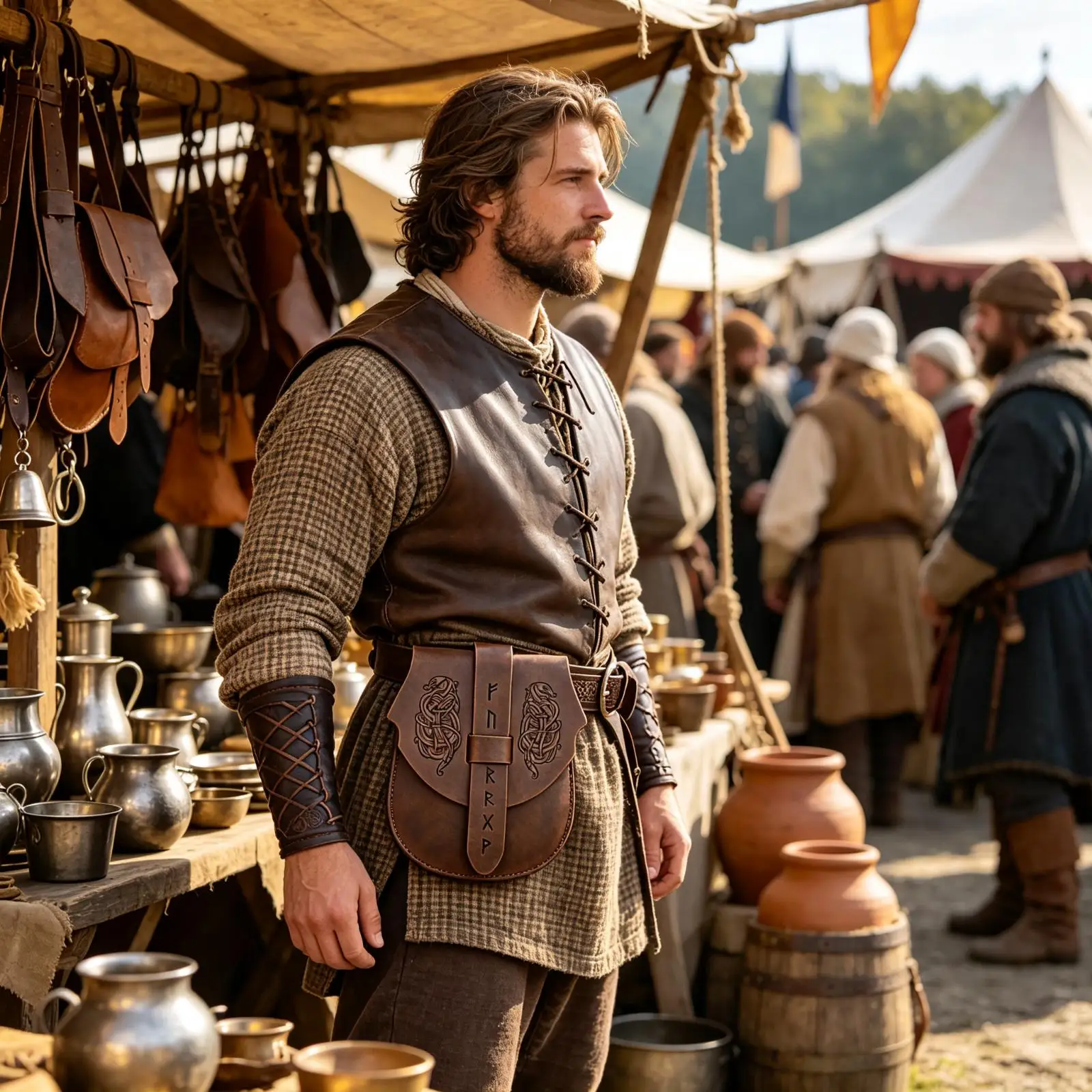 Wikinger-Ledergürteltasche, mittelalterliche Retro-Hüfttasche mit nordischem Runenmuster für LARP, Cosplay und Renaissance-Kostüme. – Detail 9