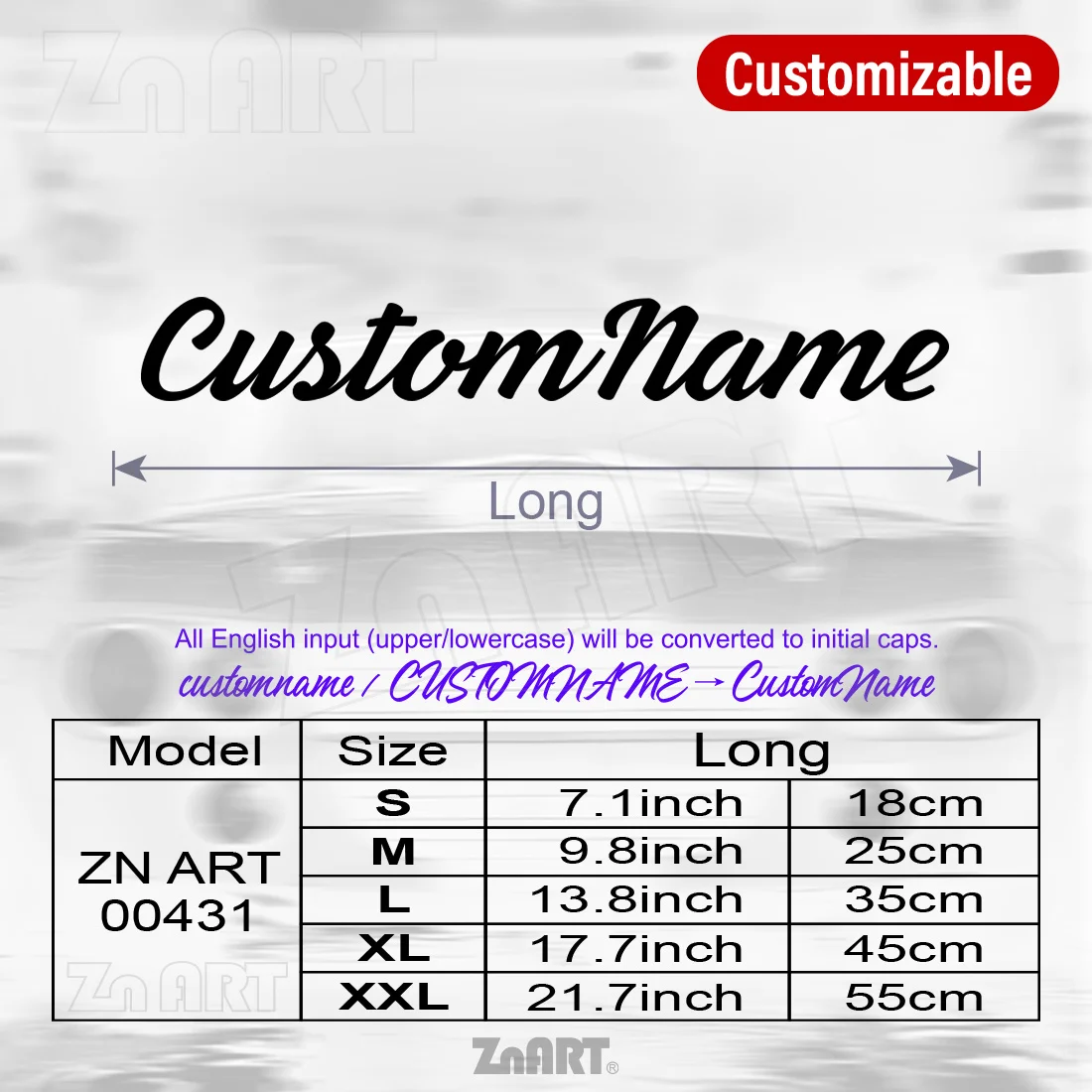 Reflective Art Fancy Font Name Sticker, Self-Adhesive, Reflective Under Car Lights, Perfect for Cars, Birthday/Mother's Day