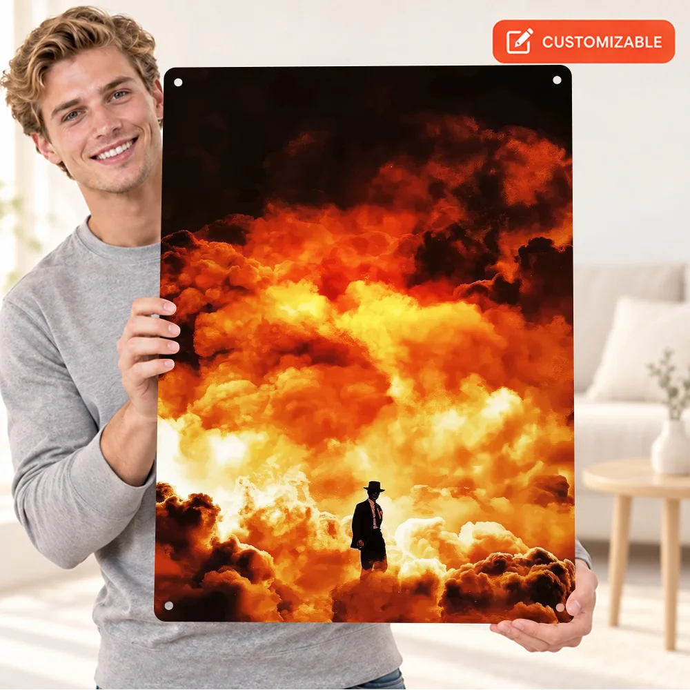 Oppenheimer Aluminum Poster Customized Metal Sign Cinematic Digital Illustration Wall Art For Entertainment Room Film Fan Gift