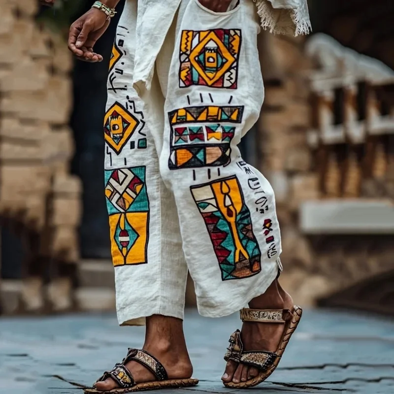 الرجال التقليدية الأفريقية العرقية الفن اللون الطوطم ثلاثية الأبعاد الطباعة الخريف عادية مستقيم الساق السراويل الصيف بناطيل الشواطئ S-5XL