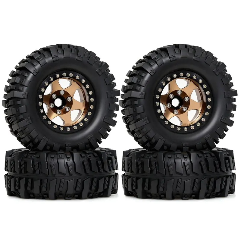 CYGJ-Metal 1.9 Beadlock Wheel Rim 95Mm Off-Road Tires Set For 1/10 RC Crawler Car Axial SCX10 III AXI03007 Bronze
