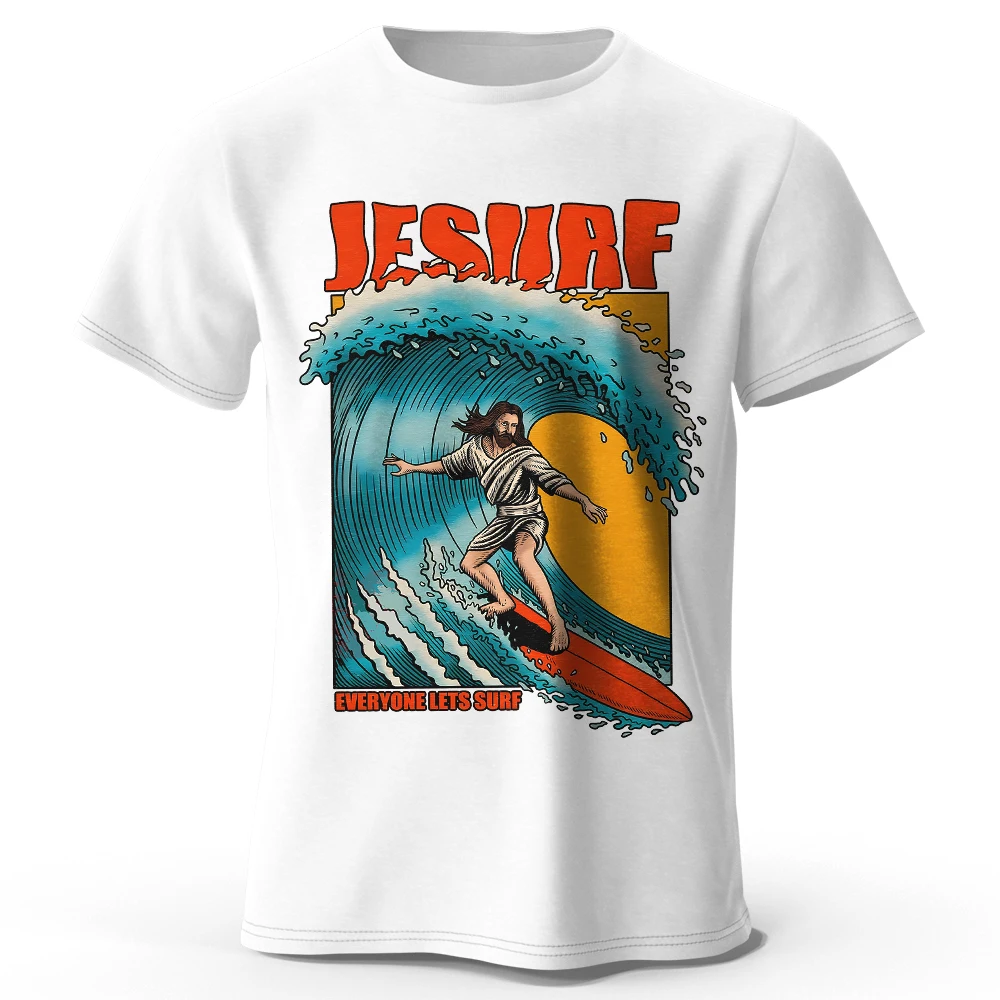 Herren-T-Shirt mit Jesurf-Aufdruck, 100 % Baumwolle, übergroß, FunnyStreet-Grafik-T-Shirts für Männer und Frauen, Sommer-Tops