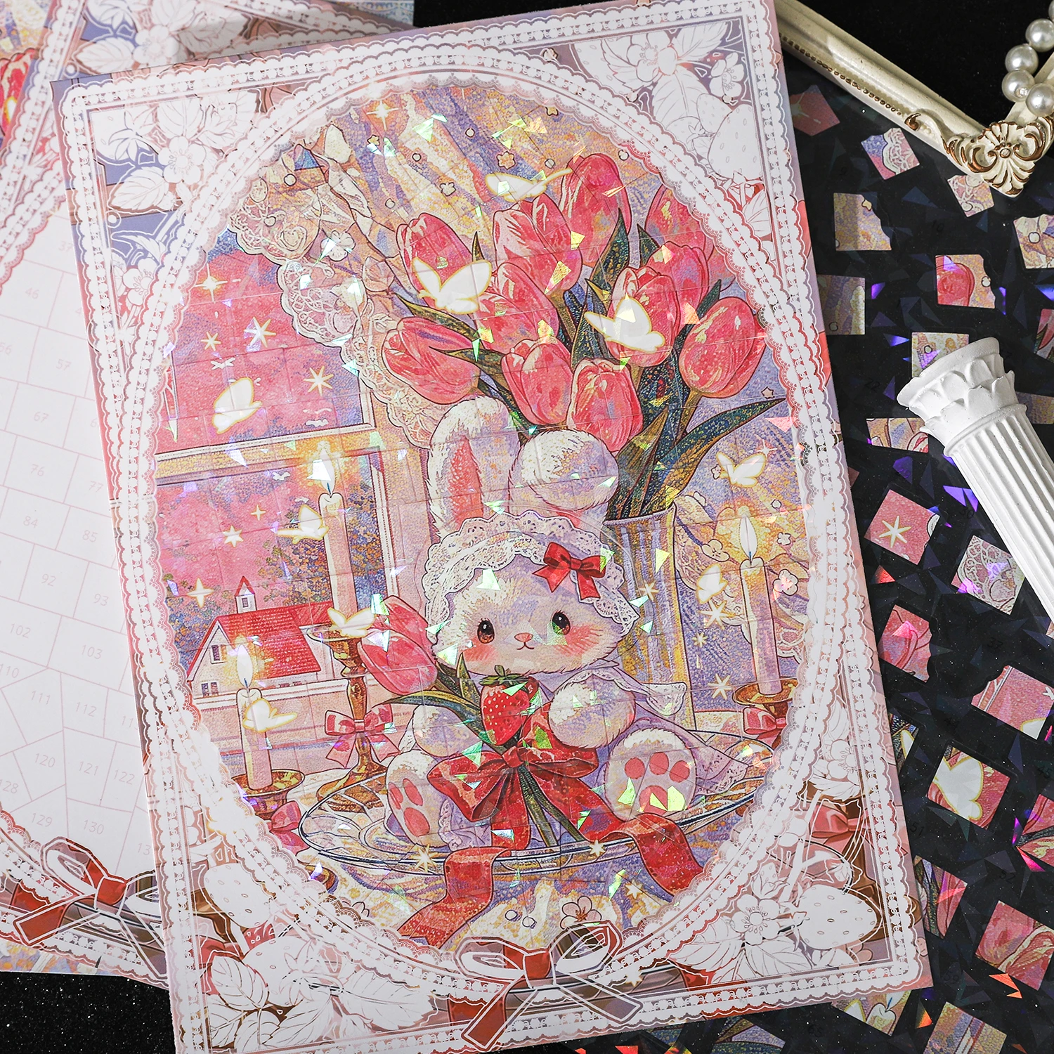 

Kawaii Strawberry Rabbit 3D Moonlight Bunny Landscape Sticker DIY Pocket Cabin Scene festival gift