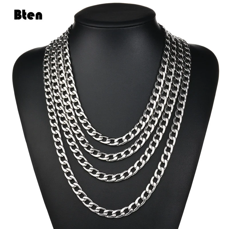 BTEN 1 piece Width 3mm/5mm/7mmCurb Cuban Link Chain Necklace for Men Women Basic Punk Stainless Steel Chain Chokers