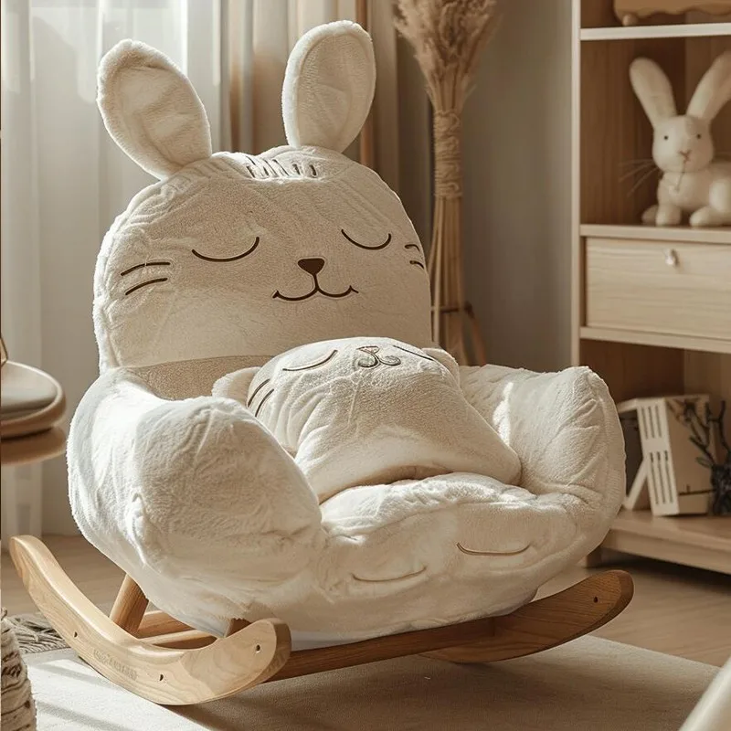 

Rabbit Rocking Chair Adult Balcony Leisure Lazy Sofa Single Cream Wind Rocking Reclining Modern Simplicity