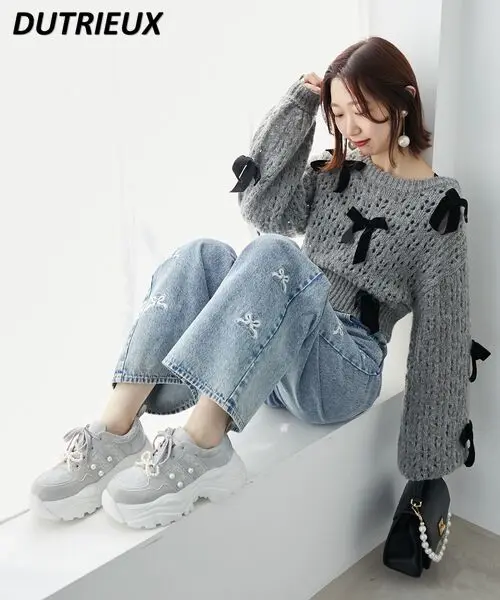 New Sweet Girl Versatile Sneaker Pearl Accessories Japanese Style Thick Bottom Height Increasing Breathable Casual Daddy Shoes